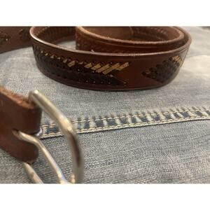 Leather Belt Brown Woven Design‎ Western Style Casual Belt Size 40